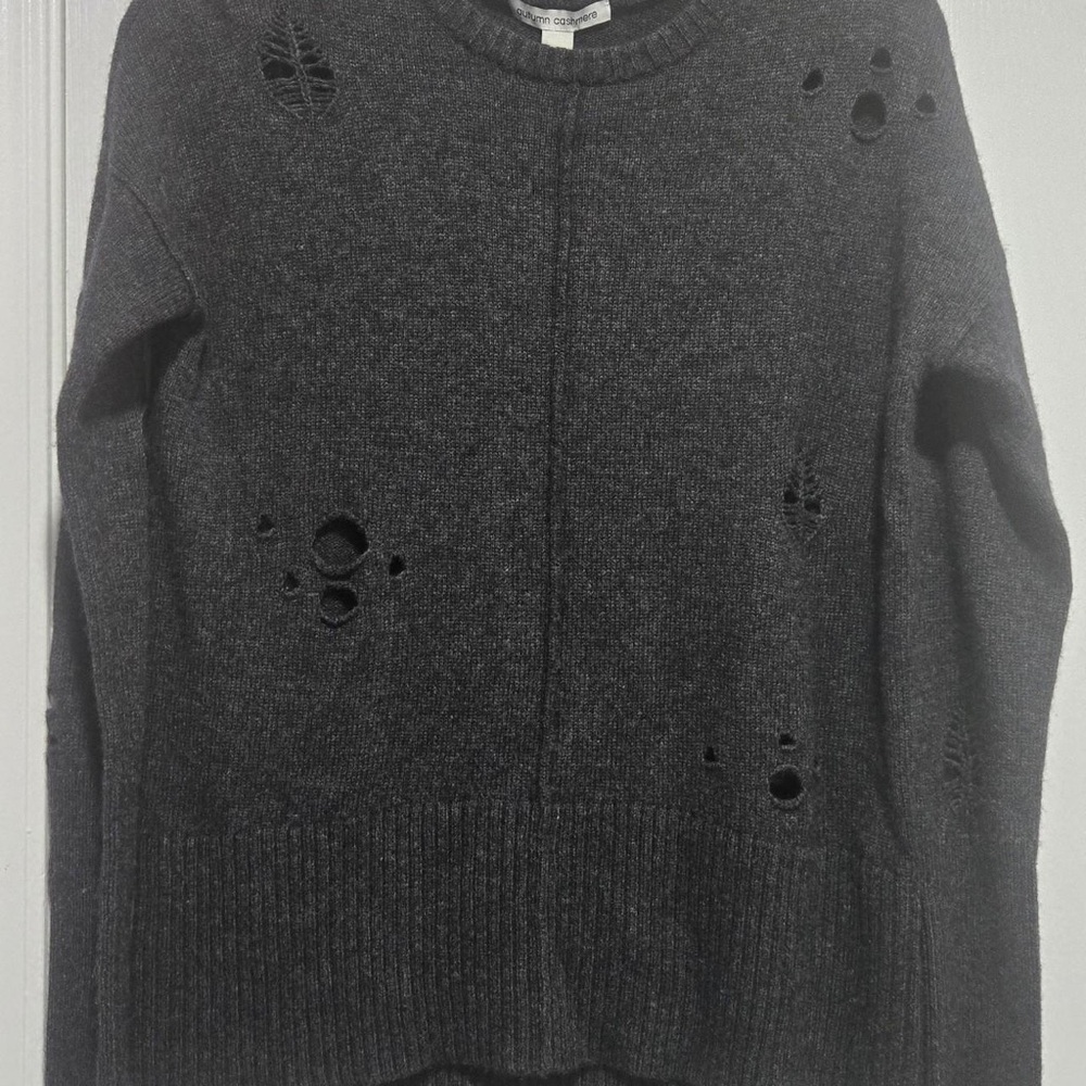 Autumn Cashmere Gray Distressed Turtleneck Sweater